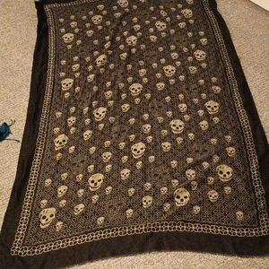 Skull Patterned Black and Gold Scarf